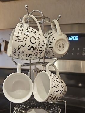 Unbranded White Ceramic Coffee Mug Set with Black Typography